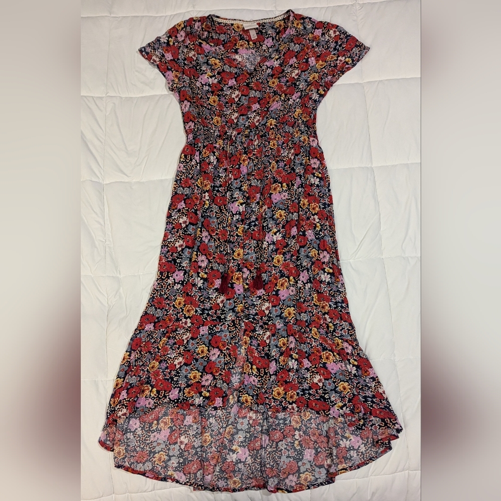 KNOX ROSE Floral V-Neck Midi Dress size M